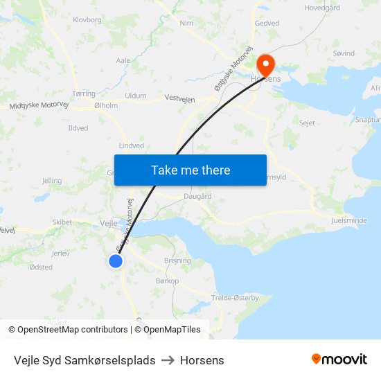 Vejle Syd Samkørselsplads to Horsens map