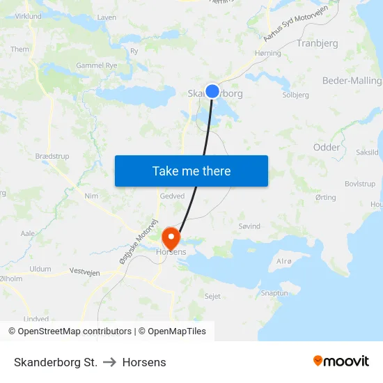 Skanderborg St. to Horsens map
