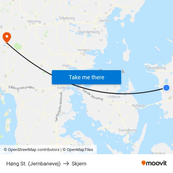 Høng St. (Jernbanevej) to Skjern map