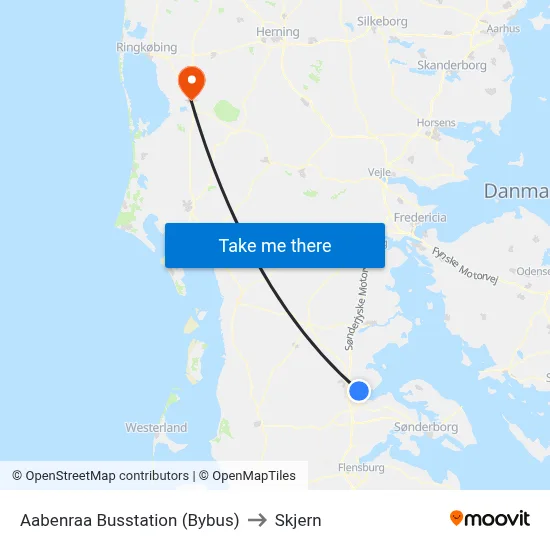 Aabenraa Busstation (Bybus) to Skjern map