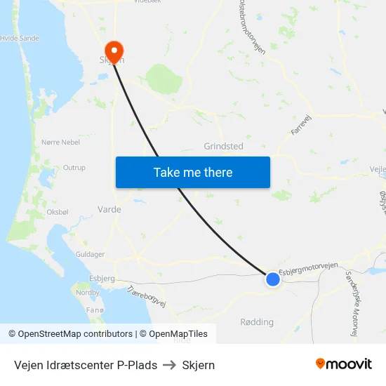 Vejen Idrætscenter P-Plads to Skjern map