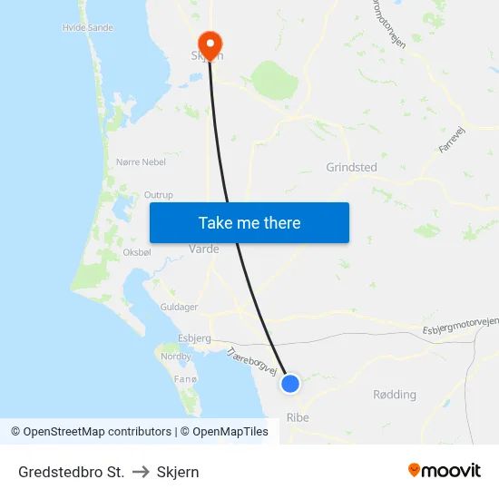 Gredstedbro St. to Skjern map