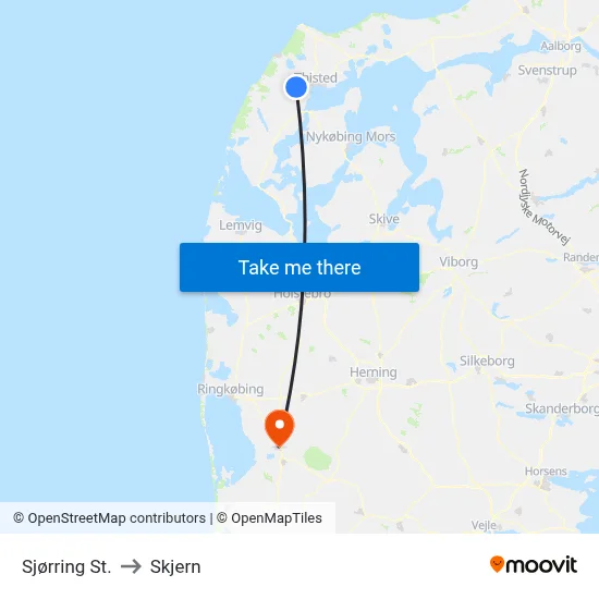 Sjørring St. to Skjern map