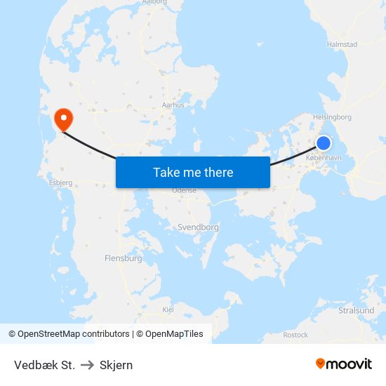 Vedbæk St. to Skjern map