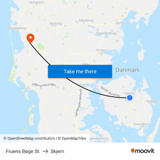 Fruens Bøge St. to Skjern map