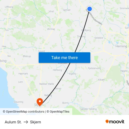 Aulum St. to Skjern map