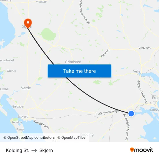 Kolding St. to Skjern map