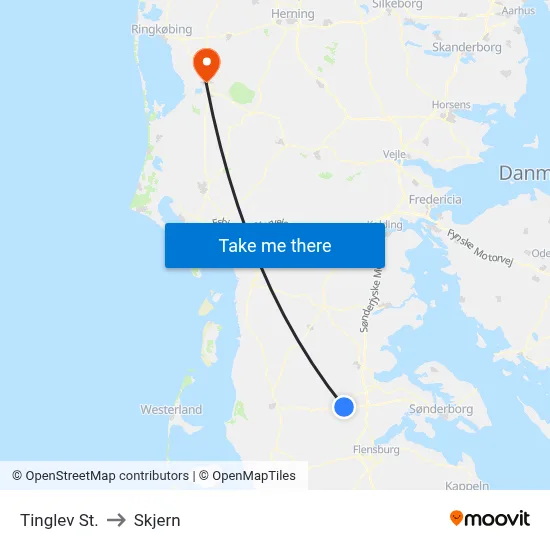 Tinglev St. to Skjern map