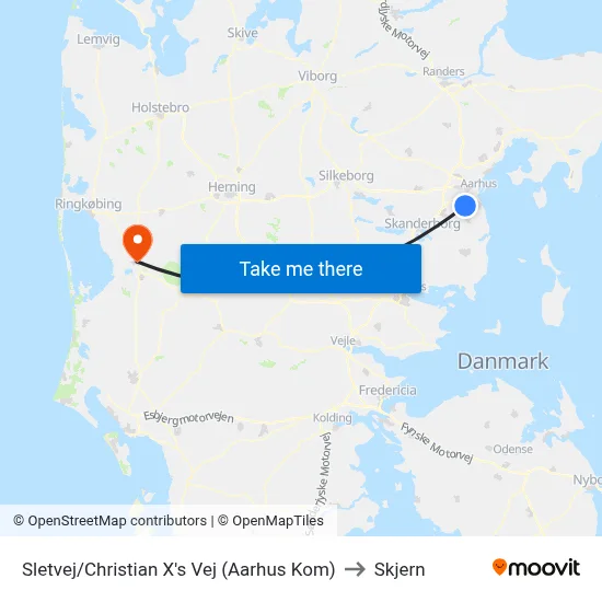 Sletvej/Christian X's Vej (Aarhus Kom) to Skjern map