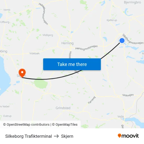 Silkeborg Trafikterminal to Skjern map