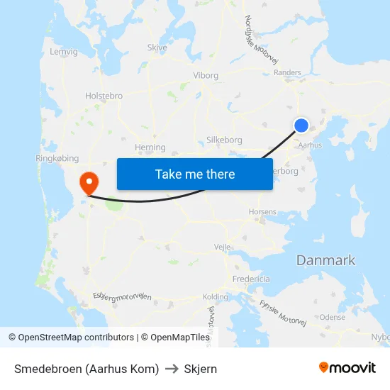 Smedebroen (Aarhus Kom) to Skjern map