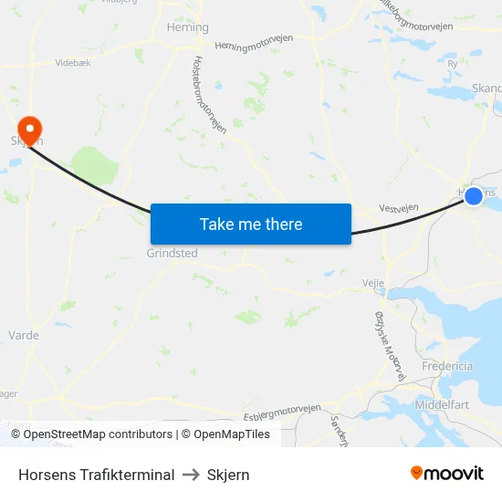 Horsens Trafikterminal to Skjern map