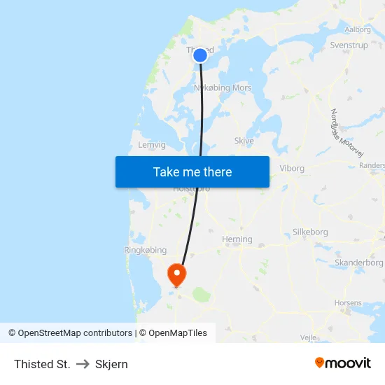 Thisted St. to Skjern map