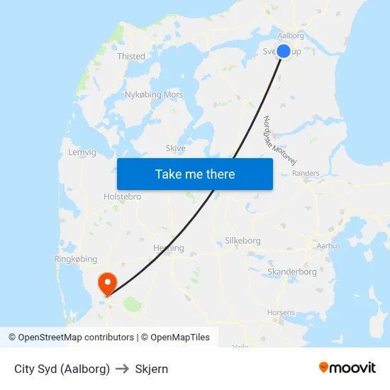 City Syd (Aalborg) to Skjern map