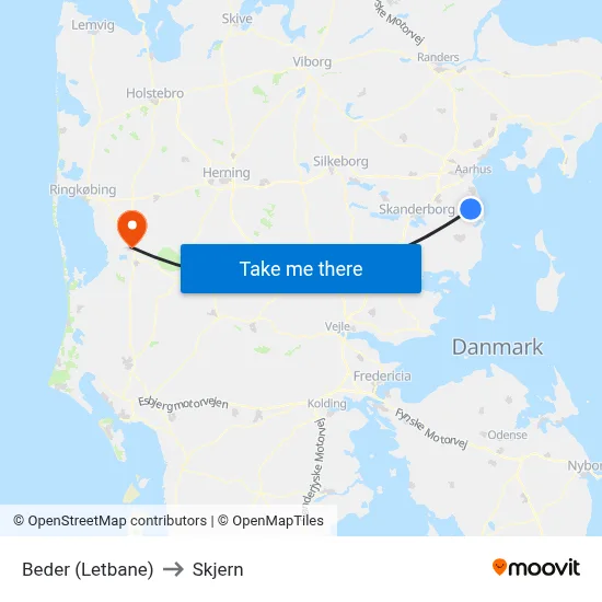 Beder (Letbane) to Skjern map