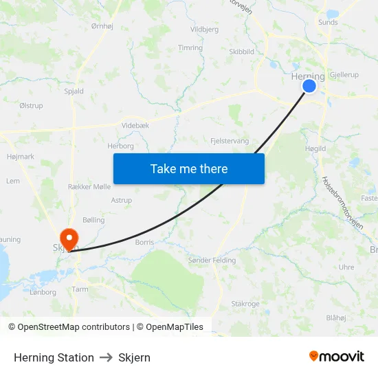 Herning Station to Skjern map