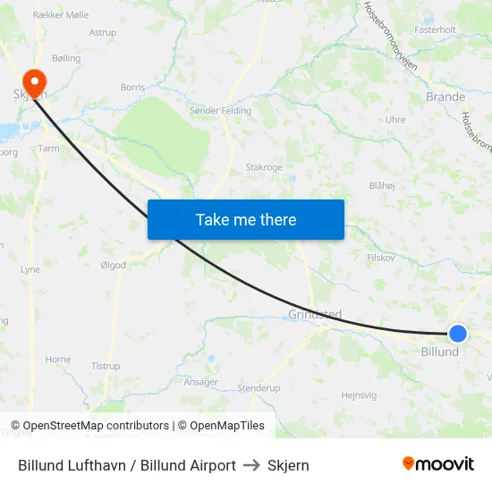 Billund Lufthavn / Billund Airport to Skjern map