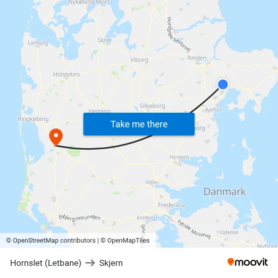 Hornslet (Letbane) to Skjern map