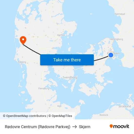 Rødovre Centrum (Rødovre Parkvej) to Skjern map