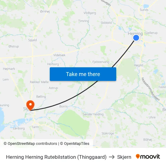 Herning Herning Rutebilstation (Thinggaard) to Skjern map