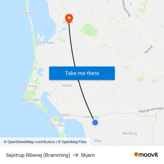 Sejstrup Ribevej (Bramming) to Skjern map