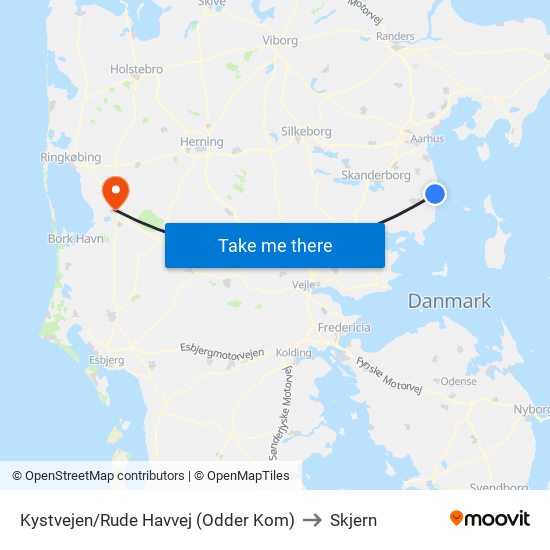 Kystvejen/Rude Havvej (Odder Kom) to Skjern map