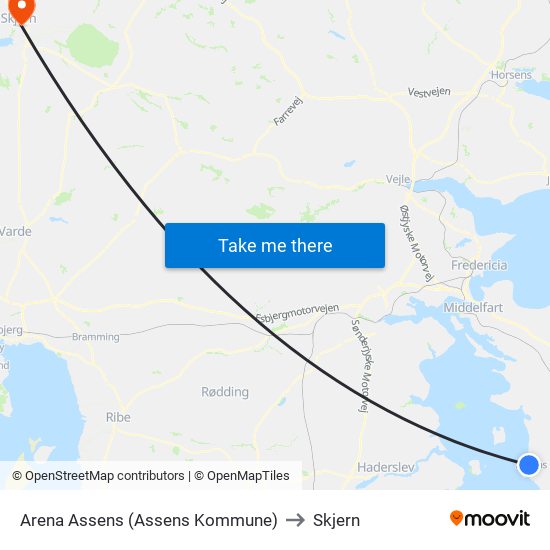 Arena Assens (Assens Kommune) to Skjern map