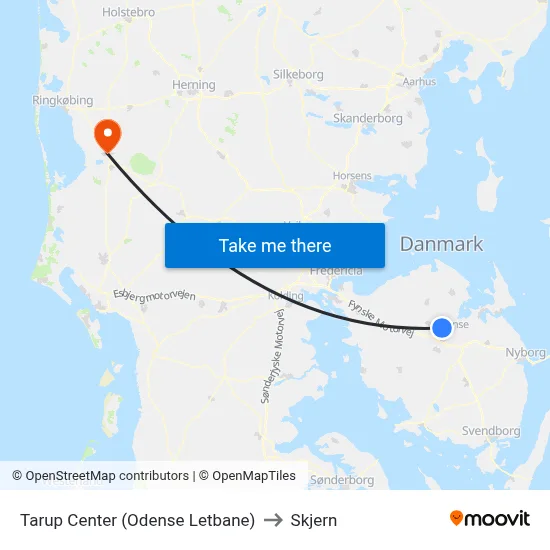 Tarup Center (Odense Letbane) to Skjern map