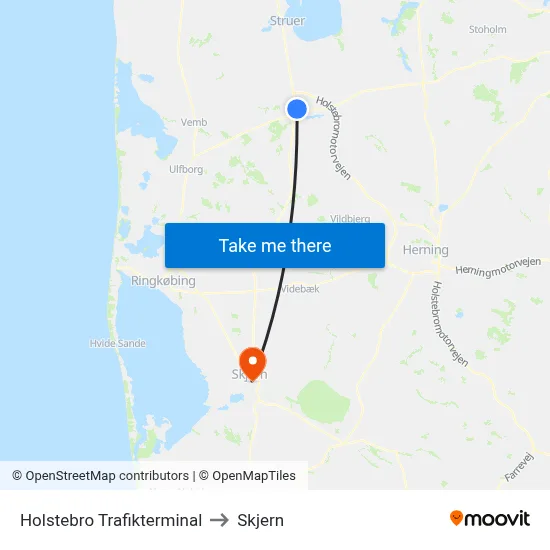 Holstebro Trafikterminal to Skjern map