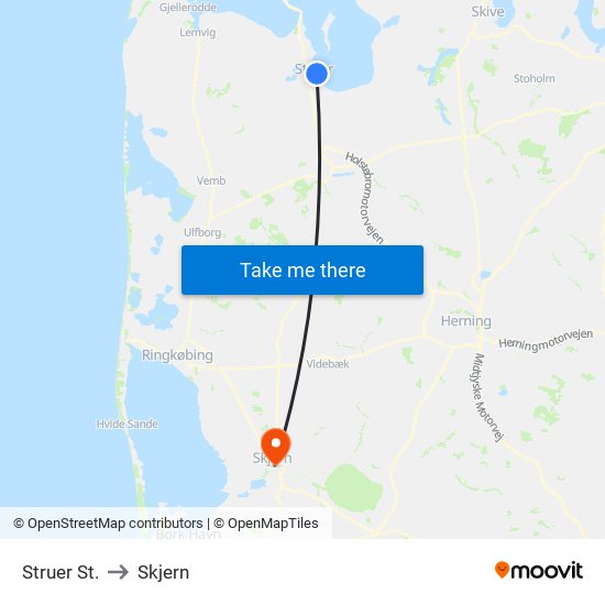 Struer St. to Skjern map