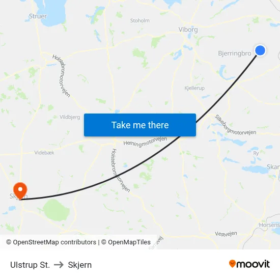 Ulstrup St. to Skjern map