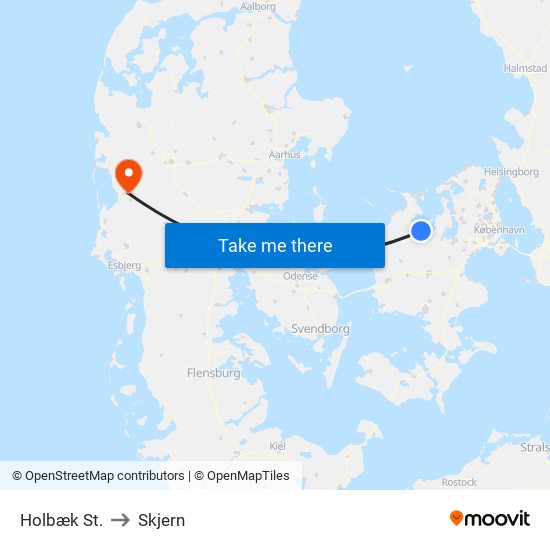 Holbæk St. to Skjern map