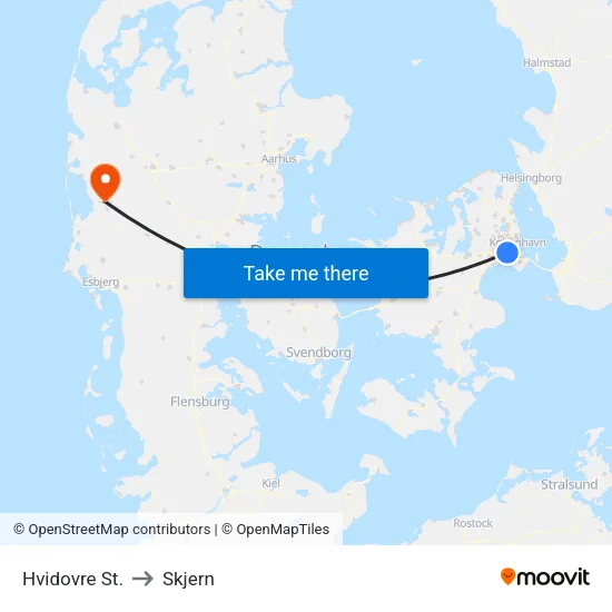 Hvidovre St. to Skjern map