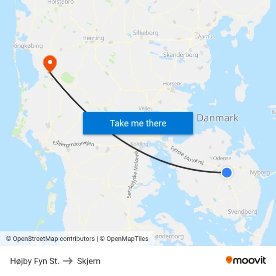 Højby Fyn St. to Skjern map