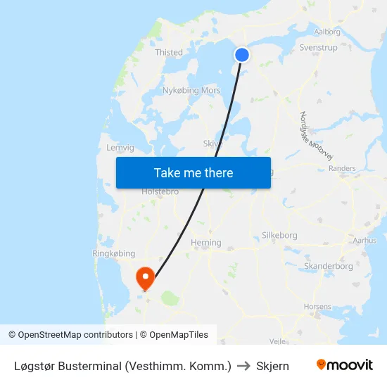 Løgstør Busterminal (Vesthimm. Komm.) to Skjern map