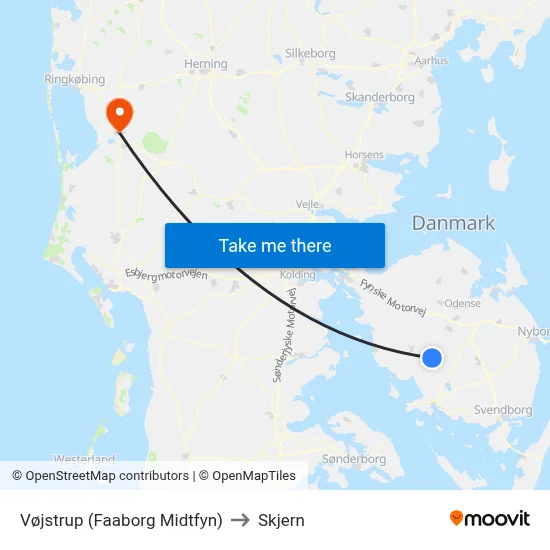 Vøjstrup (Faaborg Midtfyn) to Skjern map