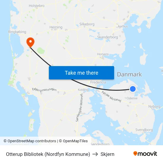 Otterup Bibliotek (Nordfyn Kommune) to Skjern map