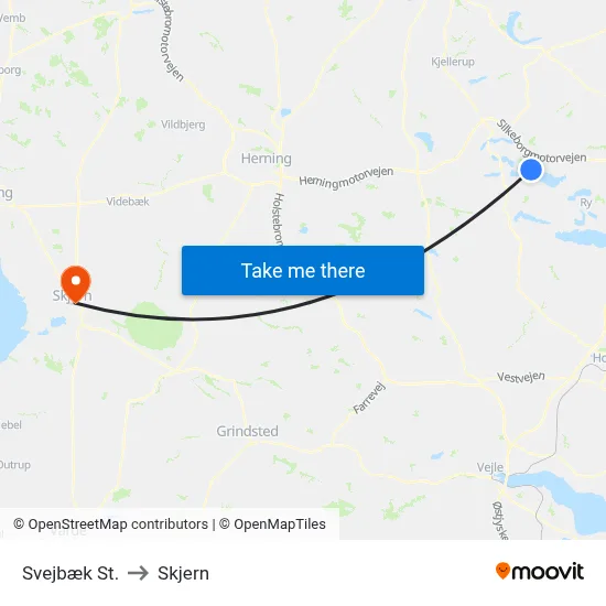 Svejbæk St. to Skjern map