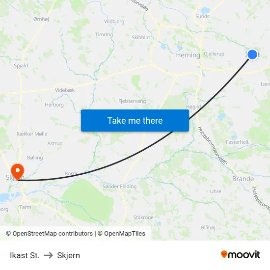 Ikast St. to Skjern map