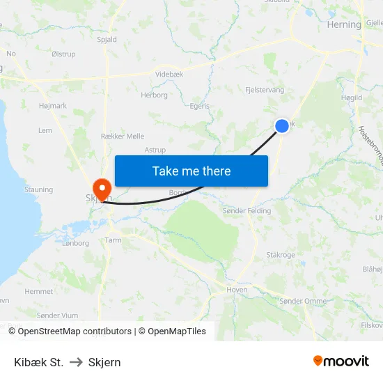Kibæk St. to Skjern map