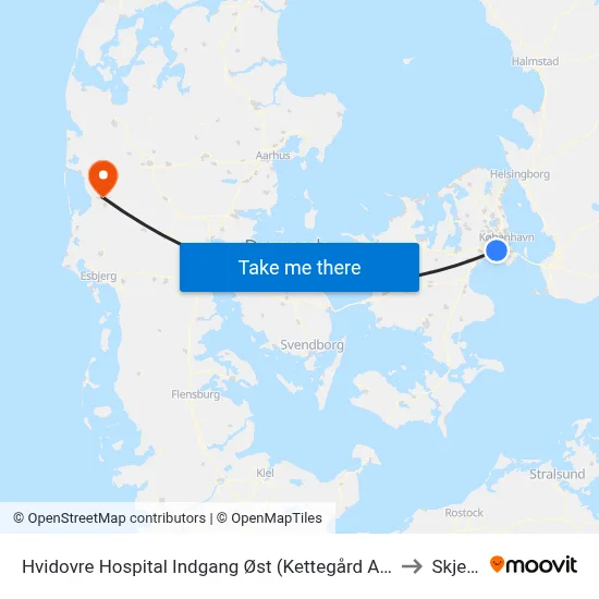 Hvidovre Hospital Indgang Øst (Kettegård Allé) to Skjern map
