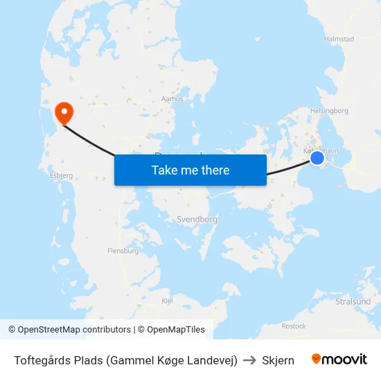 Toftegårds Plads (Gammel Køge Landevej) to Skjern map