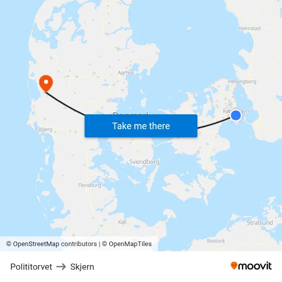 Polititorvet to Skjern map