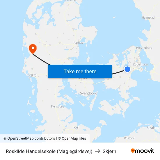 Roskilde Handelsskole (Maglegårdsvej) to Skjern map