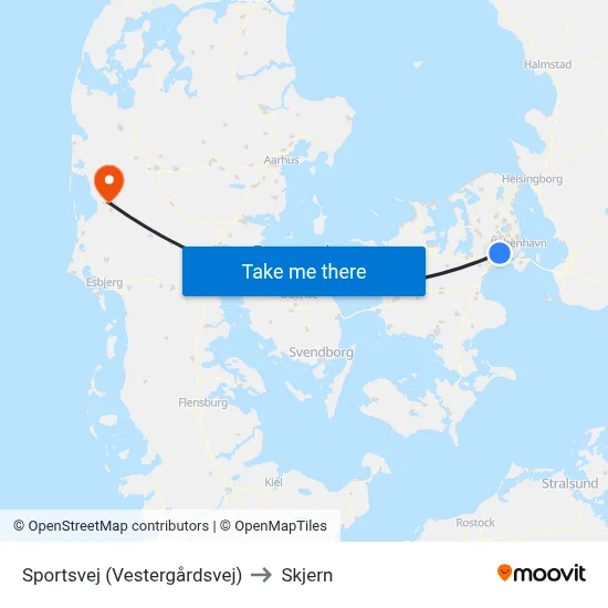 Sportsvej (Vestergårdsvej) to Skjern map