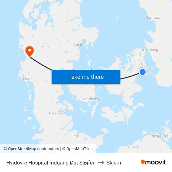 Hvidovre Hospital Indgang Øst Sløjfen to Skjern map