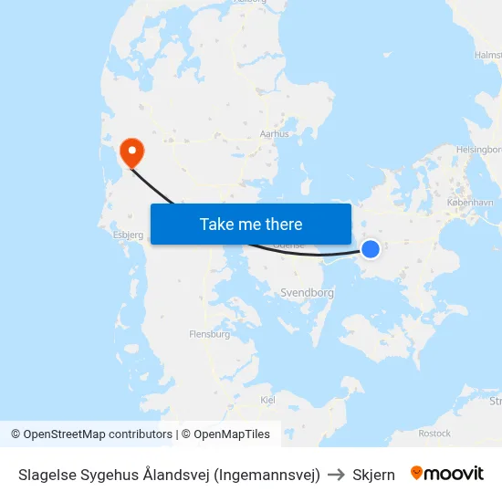 Slagelse Sygehus Ålandsvej (Ingemannsvej) to Skjern map