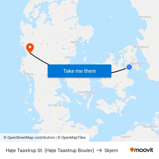 Høje Taastrup St. (Høje Taastrup Boulev) to Skjern map