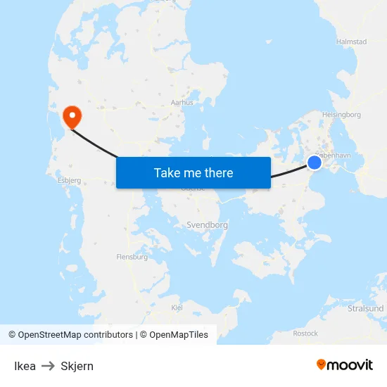 Ikea to Skjern map
