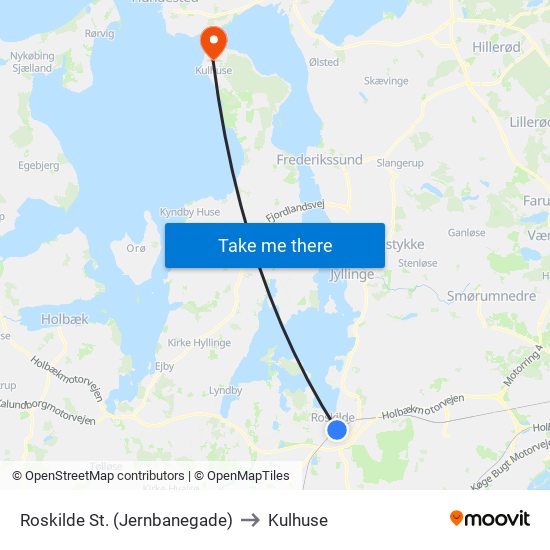 Roskilde St. (Jernbanegade) to Kulhuse map